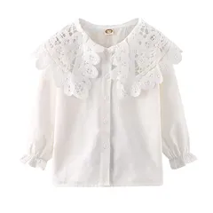 【新品】 [YUEGUANG] 子供服 女の子 シャツ 長袖 レース襟ブラウス フォーマル 丸衿 白ブラウス 無地 タイプ ジュニア トップス 結婚式 発表会 卒業式 入学式 (150) 0
