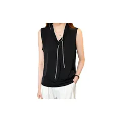 【新品】 [CoeFodMavo] ブラウス レディース ノースリーブブラウス Vネック シフォンベスト 薄手 リボン 無地 tシャツ トップス ボウタイブラウス おしゃれ カジュアル 着痩せ 可愛い 通勤 オフィス 春 夏 1