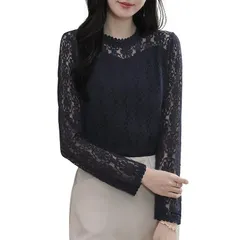 【新品】 [Yino] シャツ ブラウス レディース 長袖 トップス レース 花柄 切替え 女性らしい 可愛い おしゃれ 通気 体型カバー 着?せ 裏地付き きれいめ 通勤 普段着 デート カジュアル 秋 春 1