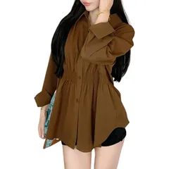 【新品】 [MlleeSSeeldyTRC] ブラウス レディース 長袖 シャツ トップス ワイシャツ チュニック 折り襟 前開き ゆったり 大きいサイズ 無地 着痩せ きれいめ 大人 上品 普段着 オフィス 通勤 春 秋 冬 0