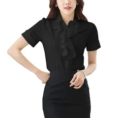 【新品】 [MEME XTRA] メメエクストラ シャツ ブラウス レディース 立て襟 フリル リボン 白 黒 ハイネック トップス ステンドカラー 半袖 フォーマル 夏 オフィス おしゃれ 就活 開襟 前開き 無地 薄手 可愛い きれいめ ボタン 通勤  0