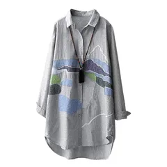 【新品】 [セカンドルーツ] ストライプ シャツ デザイン ロング ビッグシルエット ゆったり 長袖 春 秋 レディース とっぷす ビジネス おしゃれ オシャレ かわいい きれいめ 体型カバー カジュアルシャツ 襟付きブラウス ゆったり やわらか 仕事着  1