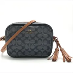 良品 COACH コーチ シグネチャー キャンバス レザー ショルダー バッグ ネイビー ブランド レディース 鞄 Bag かばん k6678