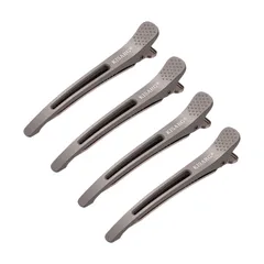 KISARG ダッカール メンズ レディーズ兼用 ヘアピン ヘアクリップ クリップ 美容師プロ用 前髪 髪留め クリップ ブロッキング 跡がつかない カールクリップ 錆びにくい ヘアカット スタイリング しっかりとまる 大きめ 4本セット入り グレー