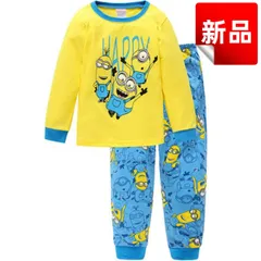 ✨新品✨ミニオンズ パジャマ キッズ 上下セット 長袖 長ズボン 100 110 120 130cm HAPPY プリント 春秋冬 綿 コットン 子供パジャマ 男の子 女の子 ルームウェア 寝間着 可愛い キャラクター 部屋着 プレゼント ギフト クリスマス