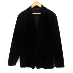 コムサメン COMME CA MEN テーラードジャケット ミドル丈 シングルボタン 総裏地 ベロア L 黒 ブラック /SM25