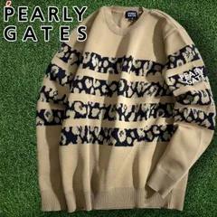 パーリーゲイツ ゴルフ 日本製 ウールポリコード×エコペット2 WJQ レオパード柄ボーダー クルーネック 長袖 ニット セーター プルオーバー ゴルフウェア 053-2270005 定価3.7万 ベージュ ブラック▲041▼51007w04