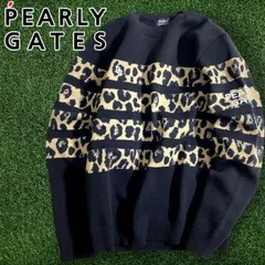 パーリーゲイツ ゴルフ 日本製 ウールポリコード×エコペット2 WJQ レオパード柄ボーダー クルーネック 長袖 ニット セーター プルオーバー ゴルフウェア 053-2270005 定価3.7万 ブラック ベージュ▲041▼51007w05