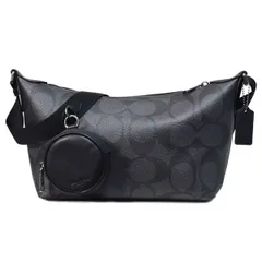 コーチ メンズ バッグ COACH コーティングキャンバス レザー シグネチャー スモール フィン コインケース ポーチ付き クロスボディ 斜め掛け ショルダーバッグ チャコール×ブラック CCG19