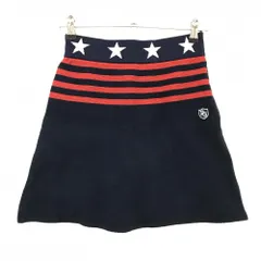 【美品】パーリーゲイツ ニットスカート ネイビー×レッド ウエスト星柄 一部ボーダー  レディース 0(S) ゴルフウェア PEARLY GATES