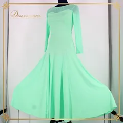 社交ダンス 衣装 スタンダード ドレス ワンピース レッスンウェア パーティ衣装 女性用 レディース オールシーズン ミントグリーン系 緑 無地 シンプル フォーマル おしゃれ 伸縮性 ショートスリーブ ヴィンテージ モダン ダンスウェア