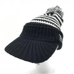 バービーゴルフバイパーリーゲイツ つば付きニット帽 黒×白 ボーダー ボンボン付き  S  ゴルフウェア PEARLY GATES