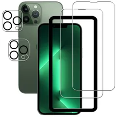 新品　保護フィルム 液晶画面 ガラス 強化 カメラフィルム ガラスフィルム 用 Max Pro iPhone13 ガイド枠付き日本製硝子採用 枚セット】 ガラスフィルム【2+2 いpほね13promax HKKAIS