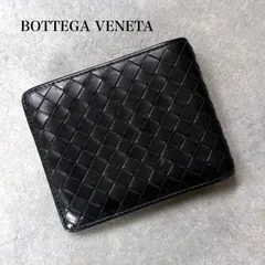 美品 BOTTEGA VENETA ボッテガヴェネタ イントレチャート 二つ折り財布 札入れ ブラック 黒 カーフレザー メンズ レディース 2つ折り財布 a2