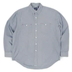 オールドギャップ OLD GAP 90s 90年代 ピンチェック柄 ワークシャツ 旧タグ レギュラーカラー J.CREW 珍品 USA ヴィンテージ アメリカ 古着 メンズ シャツ ホワイト × ブルー L【中古】
