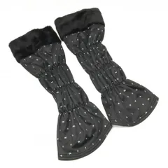 【美品】マリクレール レッグウォーマー 黒×白 ロゴ総柄 一部ボア 裏フリース  レディース  ゴルフウェア marie claire