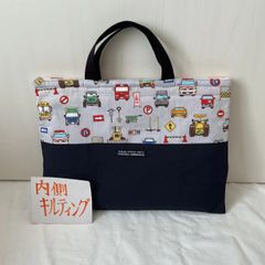 はたらく車柄グレー レッスンバッグ 通園バッグ 入園入学 新学期