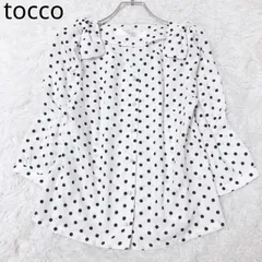 トッコ　ブラウス　ドット柄　ビッグカラー　リボン　パールボタン　フリル　キャンディースリーブ　ガーリー　フェミニン　ホワイトブラック