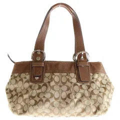 COACH (コーチ) ハンドバッグ トートバッグ ブラウン×ベージュ レザー×キャンバス シルバー金具
