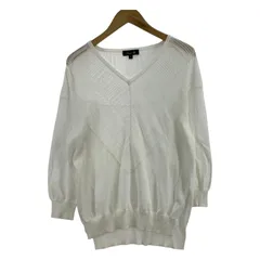 Drawer ドゥロワー レース切替 Vネック ニットカットソー size1/ホワイト