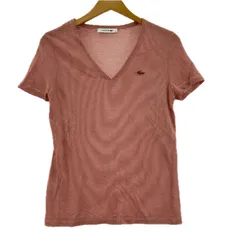 LACOSTE ラコステ Vネック ボーダーカットソー size36/レッド×ホワイト