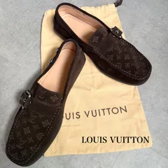 美品 希少 LOUIS VUITTON ルイヴィトン スエードレザー モノグラム ドライビングシューズ ベルト 7 26cm ローファー ブラウン