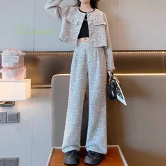 小学生 セットアップ キッズ 女の子 ツイード パンツスーツ ノージャケット フォーマル ガーダンス パンツ 可愛い 春秋 通学 韓国 2点セット vii4w801126