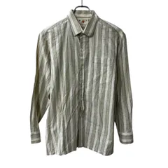 KK 長袖 ストライプシャツ L～ グレー マルチカラー 胸ポケット 長袖シャツ トップス 春物 a710-6735