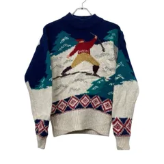 ウールニット セーター S オフホワイト・ネイビーなど プルオーバー モックネック ノルディック柄 スキー柄 秋物 冬物 a710-6767