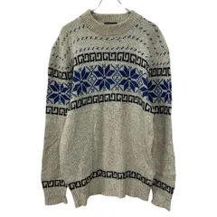 CONTINENTAL コットンニット セーター L ベージュ マルチカラー プルオーバー モックネック ノルディック柄 アメリカ製 秋物 a710-6768