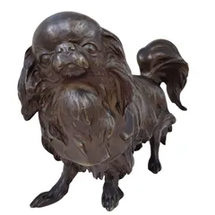 昭和レトロ 狆(ちん)リアルファー 犬置物 アンティークドールのお持た