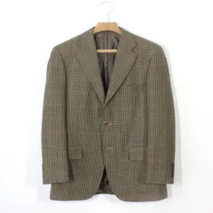 【新品同様】NEW YORKER ニューヨーカー メンズジャケット YA5 M ブラウン系 千鳥格子柄 カシミヤ入りウール 上品トラッド