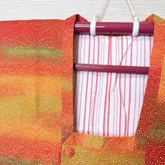 【き713】総絞り風 鹿の子絞り 赤橙グラデーション 羽織 袷 レトロモダン 道行コート アンティーク リメイク素材