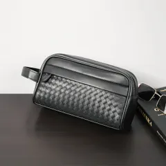 セカンドバッグ メンズ ビジネス ポケット多数 スマホポーチ 小物入れ チャック 仕切り 編み込み pu革 通勤 結婚式 成人式