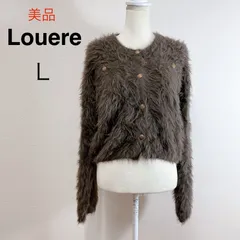美品 Louere ゴールドボタンシャギーニットカーディガン シャギー ふわふわ ニットカーディガン ショート丈 アンティーク ゴールドボタン 脚長効果 長袖  きれいめ L