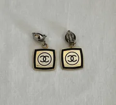 CHANEL シャネル ココマーク スクエア イヤリング ゴールド×ブラック ヴィンテージ