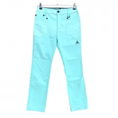 ルコックゴルフ パンツ ライトブルー ロゴ黒 コットン混  レディース 7 ゴルフウェア le coq sportif