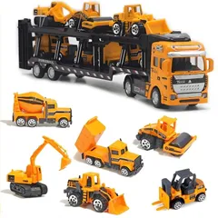 建設車両車おもちゃ 建設車両セット はたらく車 工事カー 作業車両 室内遊び 6台ミニカーセット1台収納車