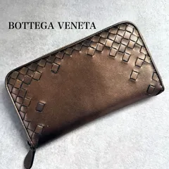 希少色 BOTTEGA VENETA ボッテガヴェネタ イントレチャート ラウンドファスナー長財布 ブロンズ レザー メンズ レディース ユニセックス a3