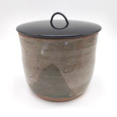 水指 楕円形 オーバル 蓋付き 白釉 茶道具 古道具 時代物 陶器 花器