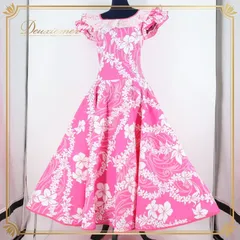 フラダンス 衣装 ワンピース ドレス ピンク系 アロハスタンダード プルメリア柄 花柄 レース 白 ALOHA STANDARDS 日本製 華やか ハワイアン アロハ レイ柄 かわいい 鮮やか ハワイアンプリント ホワイト系
