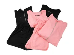 【新品】ルームウェア 3セットアップ × 2色 / ピンク & ブラック / ZIPパーカー ショートパンツ タンクトップ スウェット ヨガ (#DWEB3)