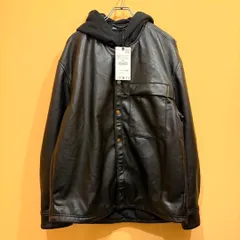 新品未使用 ザラ フェイクレザー シャツジャケット フード ブラック M