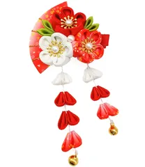 【新着商品】鈴付き 手作り 結婚式 花 赤 和装 青 振袖 着物 紫 袴 浴衣 ピンク 成人式 グリーン 卒業式 七五三 黄 髪飾り つまみ細工 6色 [JZOON]