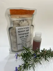 ＊アロマハーブソルトhappinessセット＊簡易包装＊ギフトにも♪＊農薬不使用ハーブ&100%アロマ精油（ローズマリー、レモングラス、ラベンダーのハーブ、選べる精油4種類）＊150g✖️3回分オーガンジー巾着1枚付き