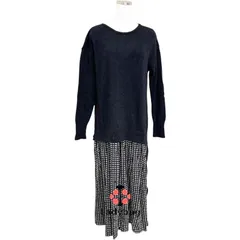 traumerei（トロイメライ）ニットワンピース　ドッキングワンピース　ロングワンピース　マキシ丈　長袖ワンピース　前後2way　異素材切り替え　黒　ブラック　F