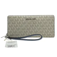 未使用 マイケルコース JET SET TRAVEL コンチネンタル ウォレットラージ 財布 長財布 シグネチャー MKロゴ ホワイト ブルー MICHAEL KORS レディース向け大容量仕様 正規品の安心ウォレット