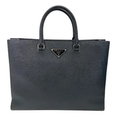 美品 プラダ トートバッグ ビジネスバッグ ブリーフケース ハンドバッグ サフィアーノレザー 三角プレート ロゴ ブラック メンズ PRADA メンズ向け上質仕様 正規品の通勤用バッグ