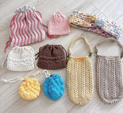 ハンドメイド 巾着 ドリンクホルダー ポーチ ヘアバンド まとめ売り 9点セット