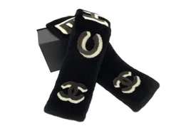 【新品同様品】CHANEL シャネル ココマーク ロゴ ネックウォーマー ムートン×カシミア ブラック×グレー×ホワイト マフラー シープスキン 中古 マフラー ストール リアルファー ブランド 黒 白 ファッション レディース 女性用 プレゼント ギフト